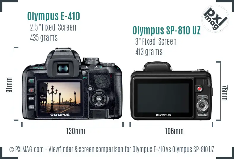 Olympus E-410 vs Olympus SP-810 UZ Screen and Viewfinder comparison