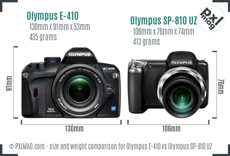 Olympus E-410 vs Olympus SP-810 UZ size comparison