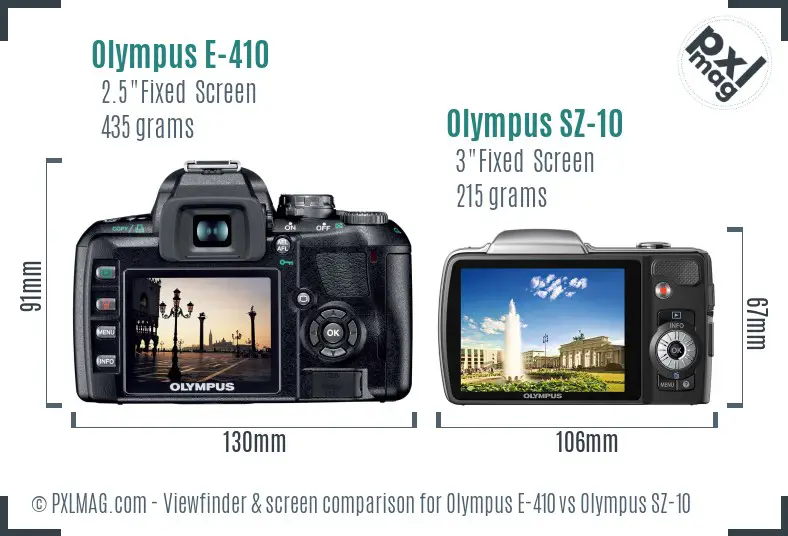 Olympus E-410 vs Olympus SZ-10 Screen and Viewfinder comparison