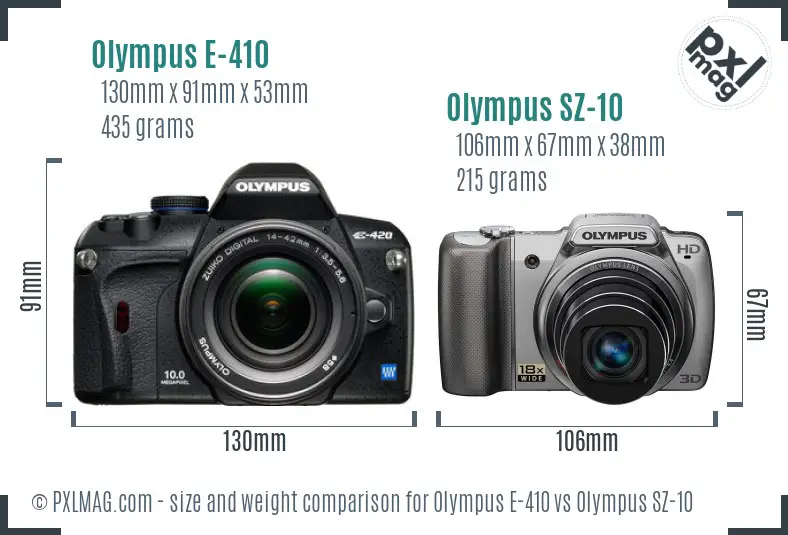 Olympus E-410 vs Olympus SZ-10 size comparison