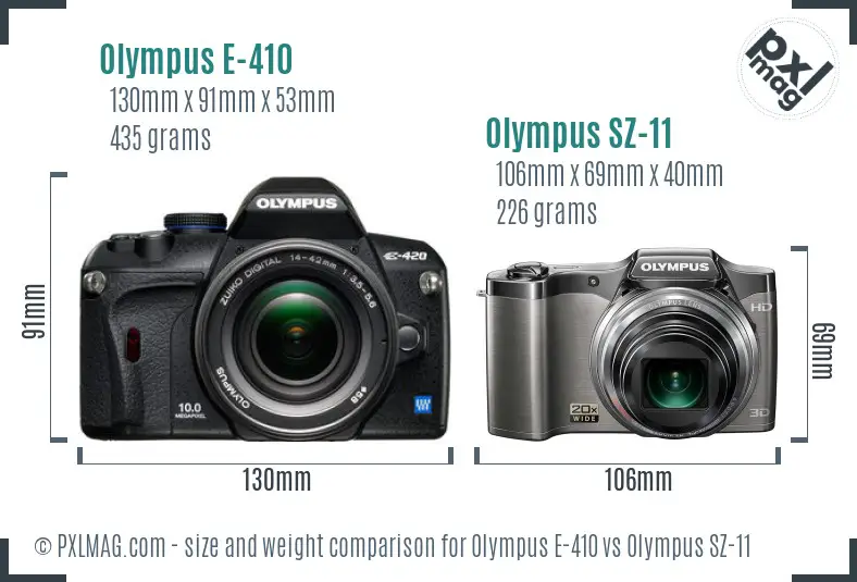 Olympus E-410 vs Olympus SZ-11 size comparison