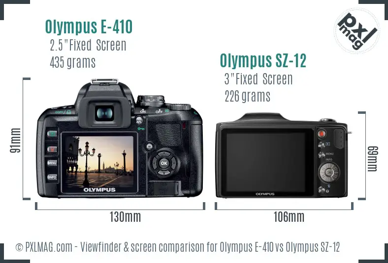 Olympus E-410 vs Olympus SZ-12 Screen and Viewfinder comparison