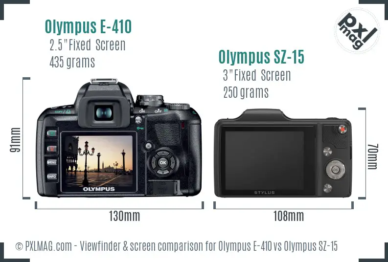 Olympus E-410 vs Olympus SZ-15 Screen and Viewfinder comparison