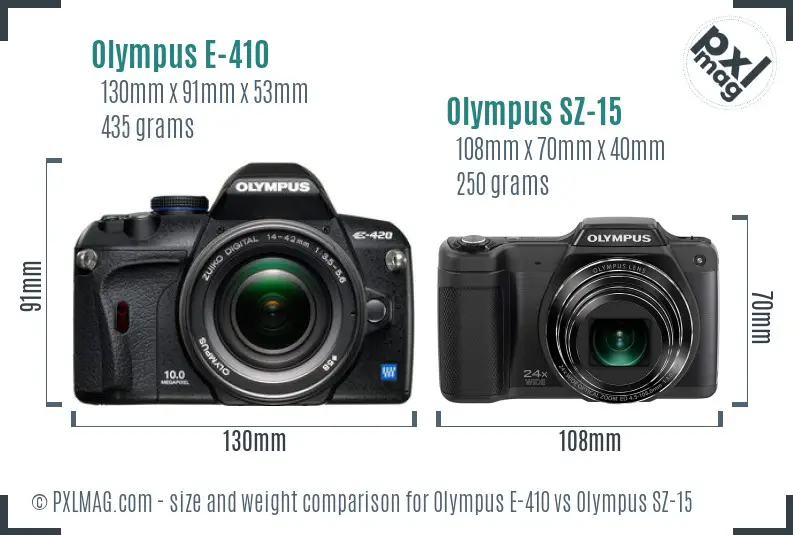 Olympus E-410 vs Olympus SZ-15 size comparison