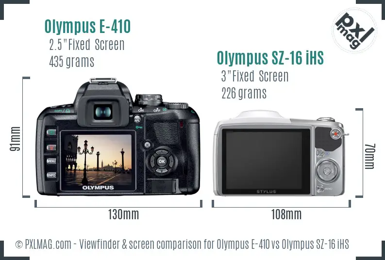 Olympus E-410 vs Olympus SZ-16 iHS Screen and Viewfinder comparison
