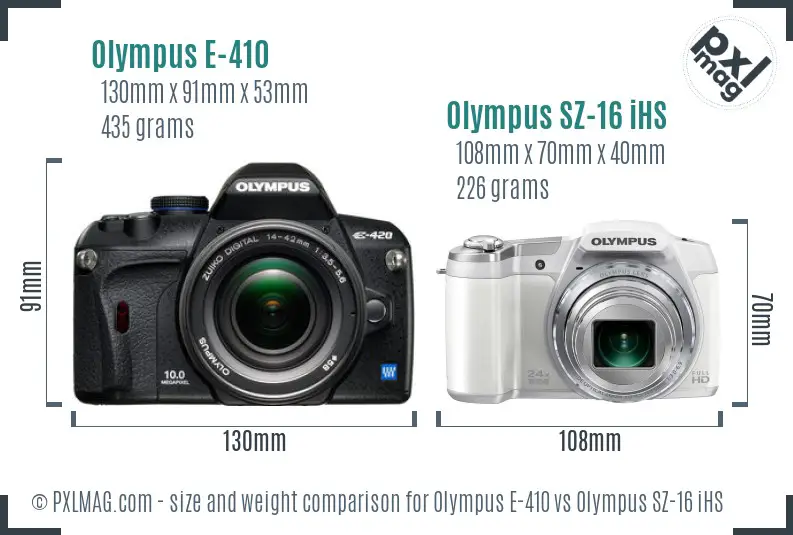 Olympus E-410 vs Olympus SZ-16 iHS size comparison
