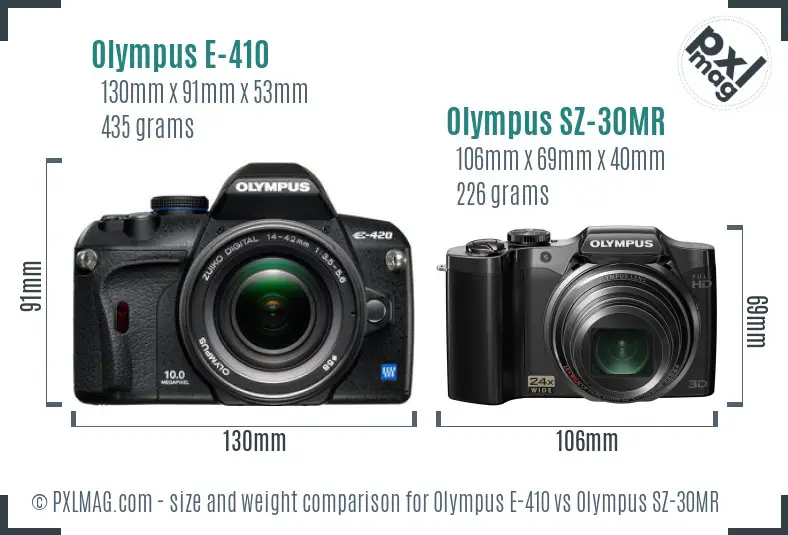 Olympus E-410 vs Olympus SZ-30MR size comparison