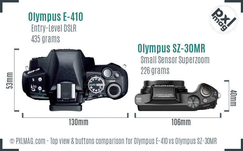 Olympus E-410 vs Olympus SZ-30MR top view buttons comparison