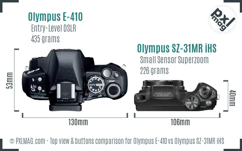 Olympus E-410 vs Olympus SZ-31MR iHS top view buttons comparison