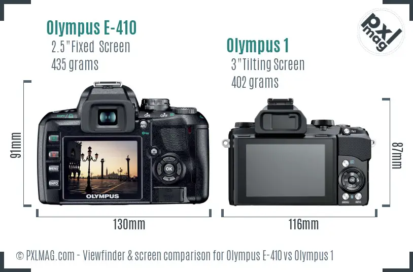 Olympus E-410 vs Olympus 1 Screen and Viewfinder comparison