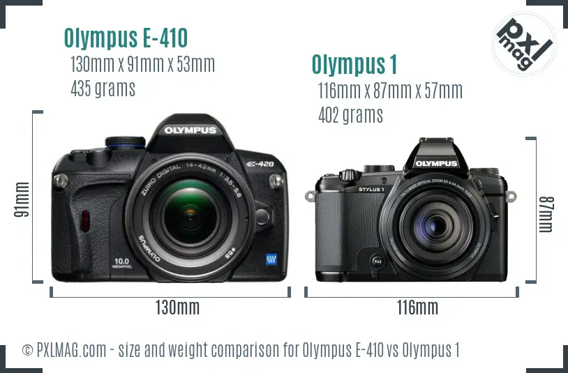 Olympus E-410 vs Olympus 1 size comparison