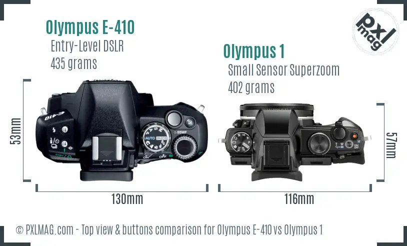 Olympus E-410 vs Olympus 1 top view buttons comparison