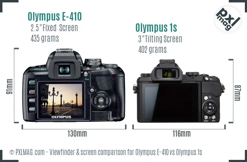 Olympus E-410 vs Olympus 1s Screen and Viewfinder comparison