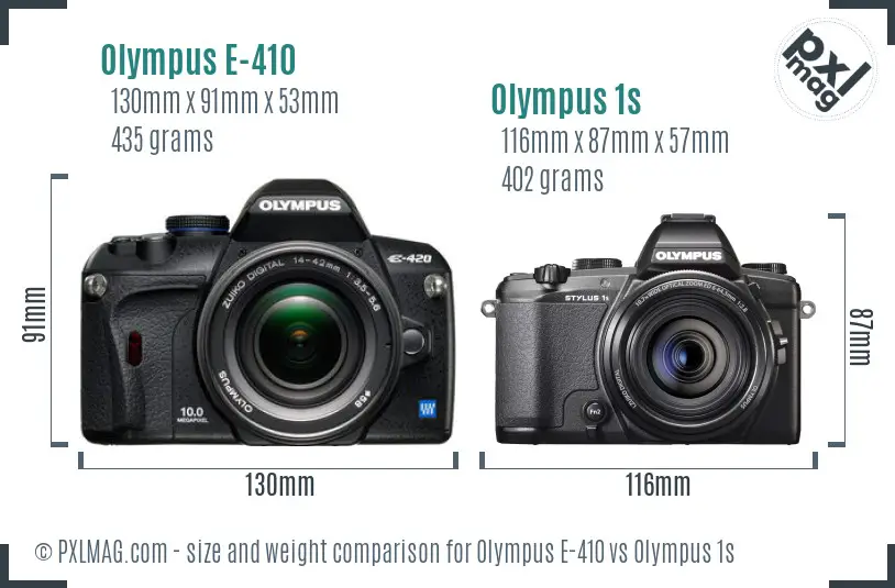 Olympus E-410 vs Olympus 1s size comparison
