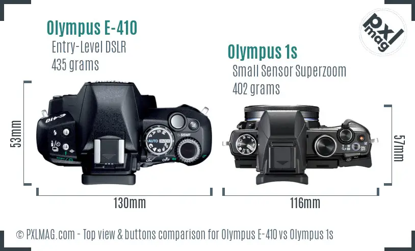 Olympus E-410 vs Olympus 1s top view buttons comparison