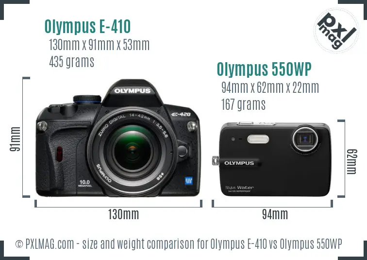 Olympus E-410 vs Olympus 550WP size comparison