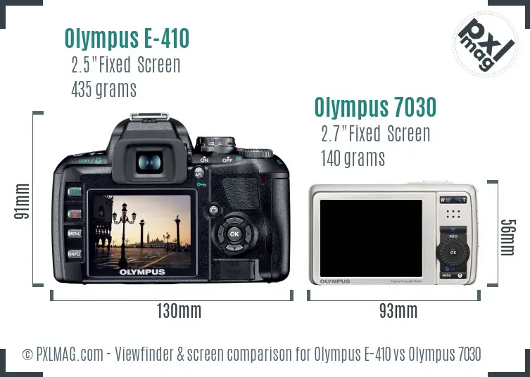Olympus E-410 vs Olympus 7030 Screen and Viewfinder comparison