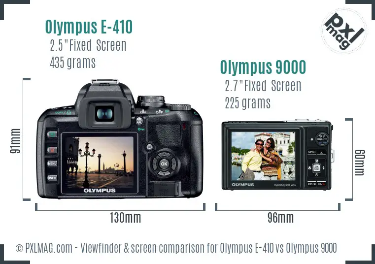 Olympus E-410 vs Olympus 9000 Screen and Viewfinder comparison