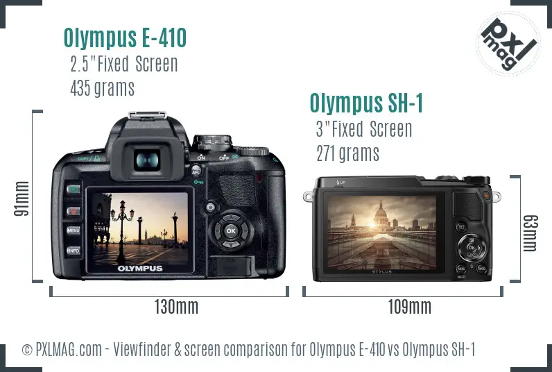 Olympus E-410 vs Olympus SH-1 Screen and Viewfinder comparison