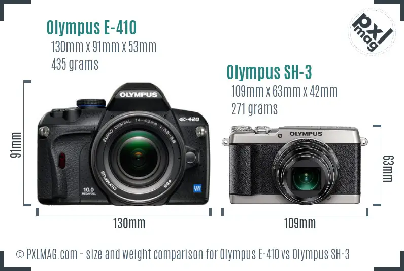 Olympus E-410 vs Olympus SH-3 size comparison