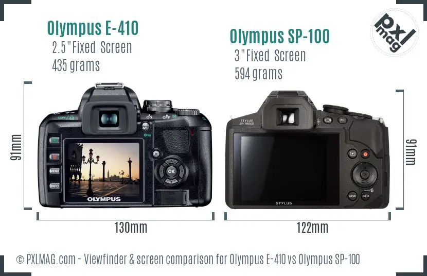 Olympus E-410 vs Olympus SP-100 Screen and Viewfinder comparison