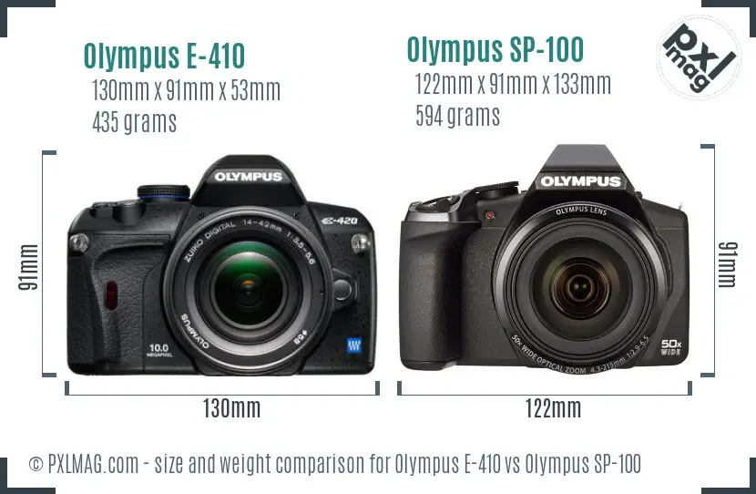 Olympus E-410 vs Olympus SP-100 size comparison