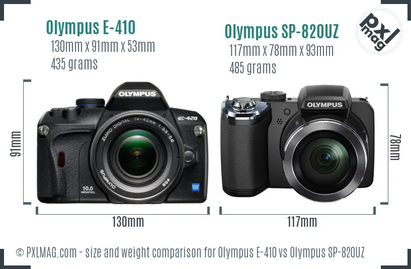 Olympus E-410 vs Olympus SP-820UZ size comparison