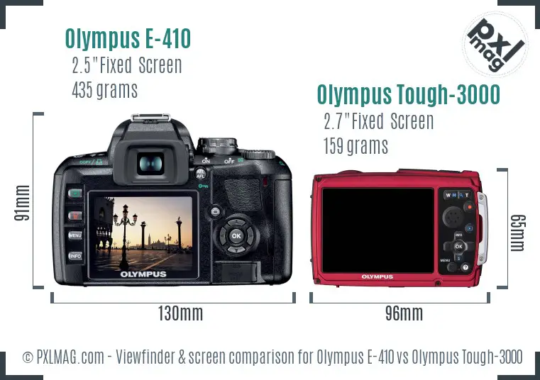 Olympus E-410 vs Olympus Tough-3000 Screen and Viewfinder comparison