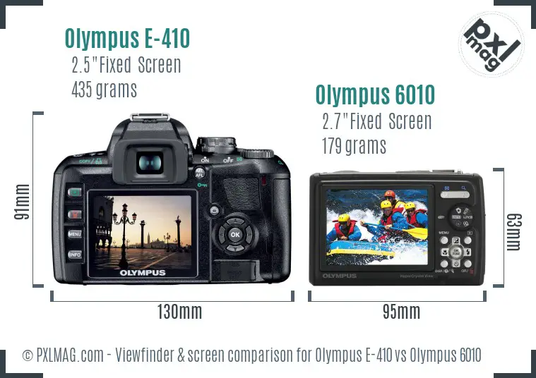 Olympus E-410 vs Olympus 6010 Screen and Viewfinder comparison