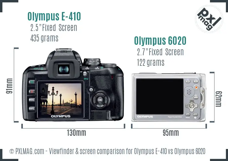 Olympus E-410 vs Olympus 6020 Screen and Viewfinder comparison