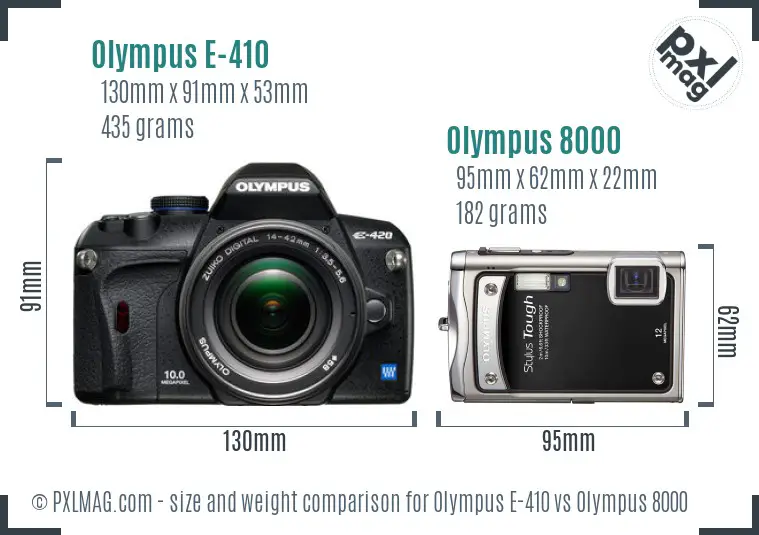 Olympus E-410 vs Olympus 8000 size comparison