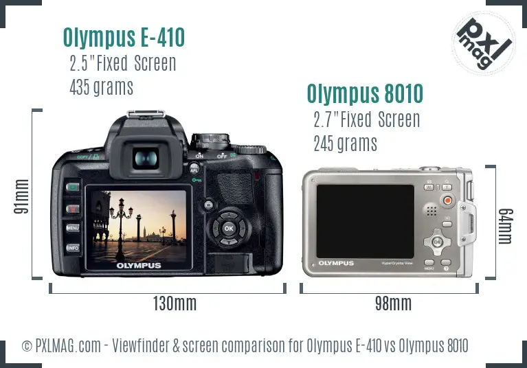 Olympus E-410 vs Olympus 8010 Screen and Viewfinder comparison