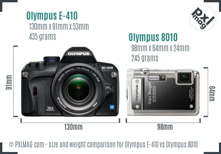 Olympus E-410 vs Olympus 8010 size comparison