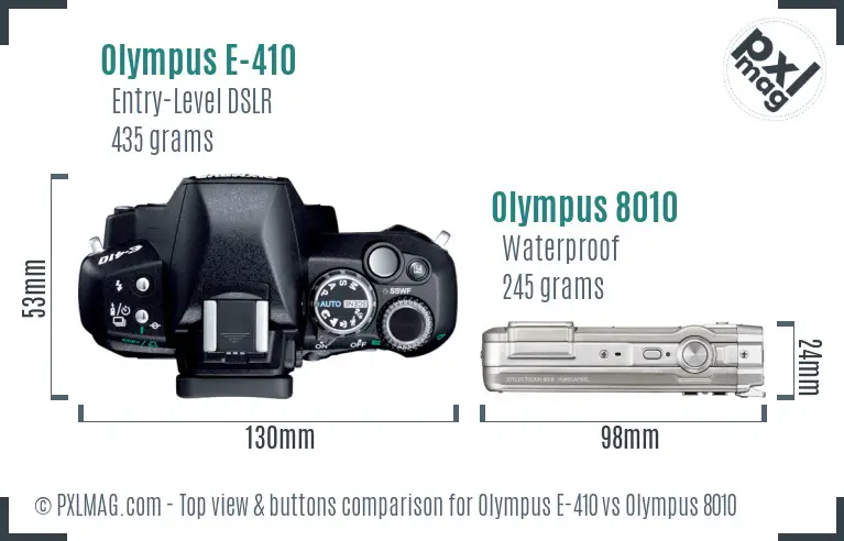 Olympus E-410 vs Olympus 8010 top view buttons comparison
