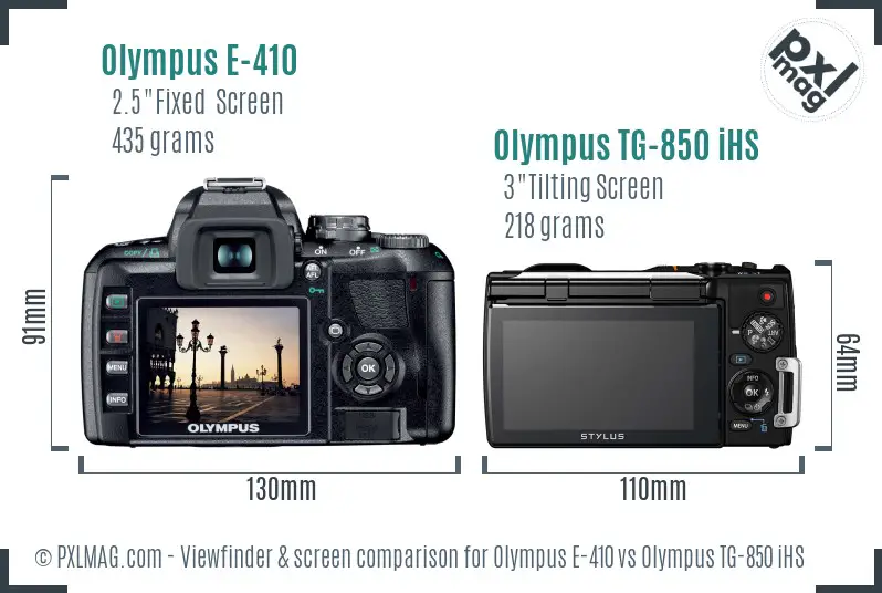Olympus E-410 vs Olympus TG-850 iHS Screen and Viewfinder comparison