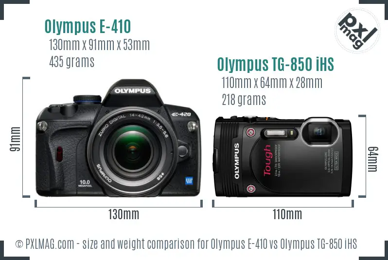 Olympus E-410 vs Olympus TG-850 iHS size comparison