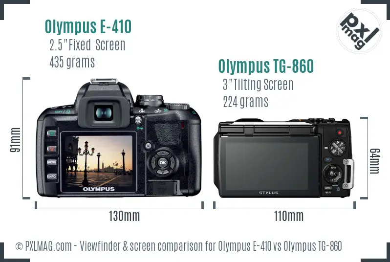 Olympus E-410 vs Olympus TG-860 Screen and Viewfinder comparison