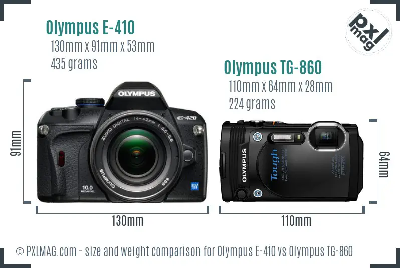 Olympus E-410 vs Olympus TG-860 size comparison