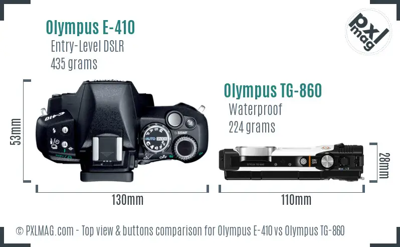 Olympus E-410 vs Olympus TG-860 top view buttons comparison