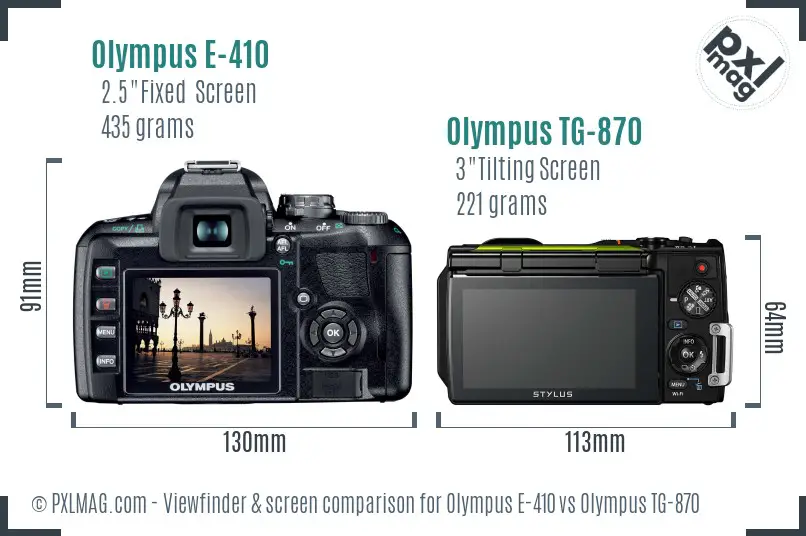 Olympus E-410 vs Olympus TG-870 Screen and Viewfinder comparison