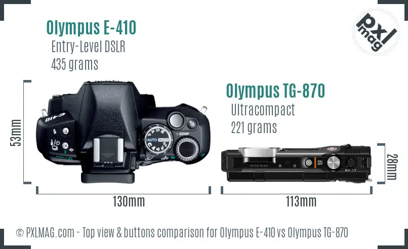 Olympus E-410 vs Olympus TG-870 top view buttons comparison
