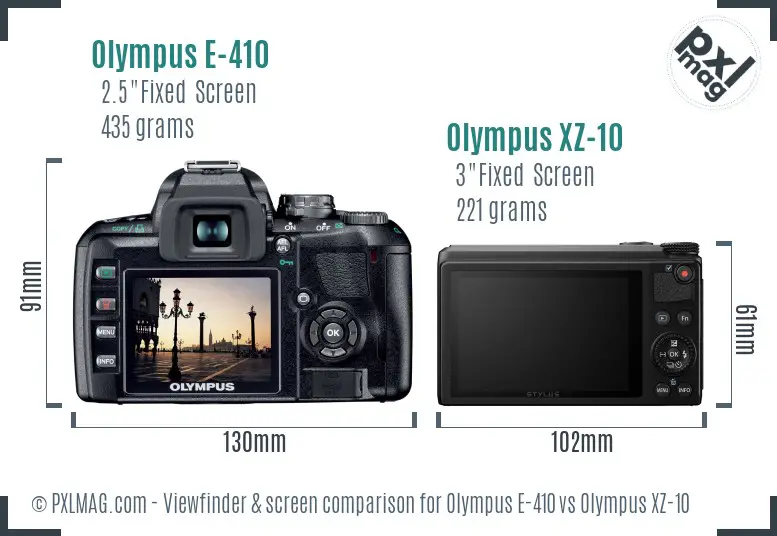 Olympus E-410 vs Olympus XZ-10 Screen and Viewfinder comparison