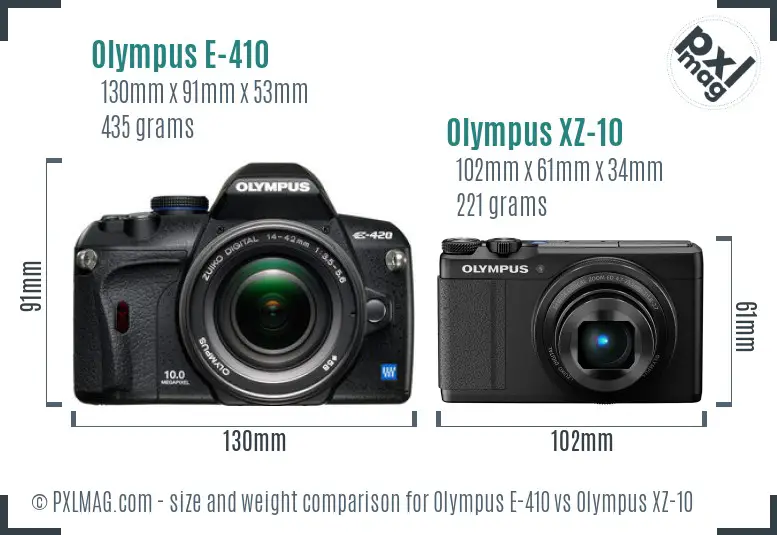 Olympus E-410 vs Olympus XZ-10 size comparison