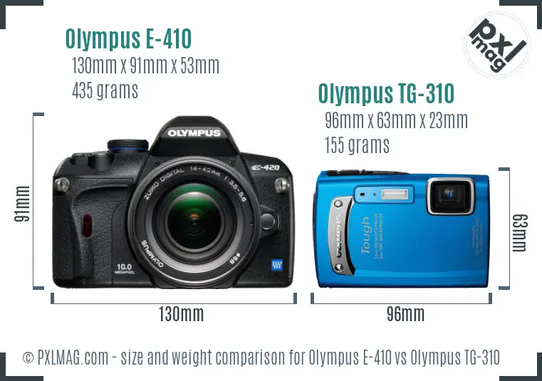 Olympus E-410 vs Olympus TG-310 size comparison