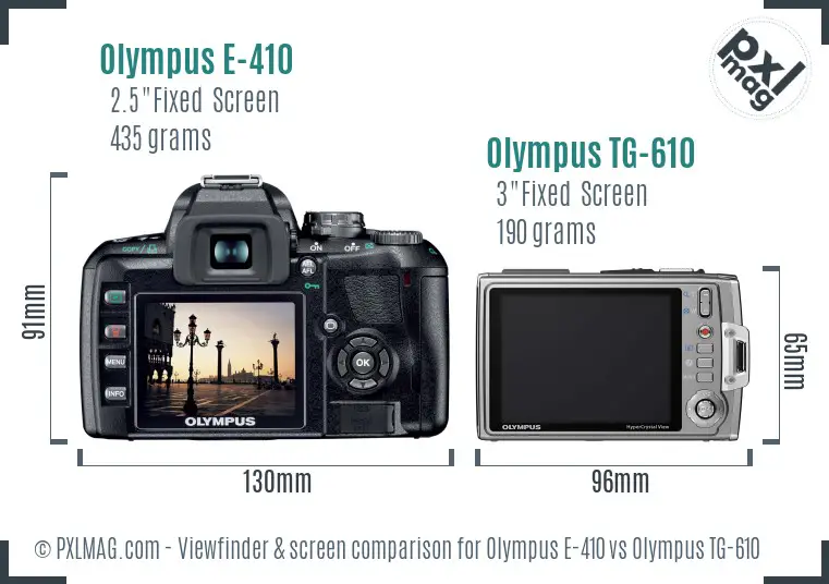 Olympus E-410 vs Olympus TG-610 Screen and Viewfinder comparison