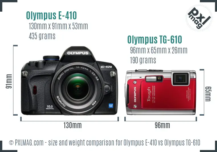 Olympus E-410 vs Olympus TG-610 size comparison