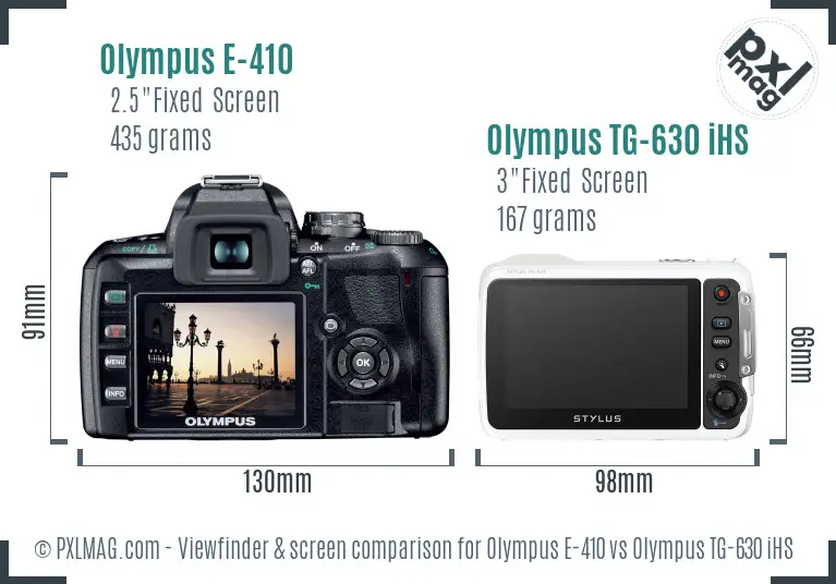 Olympus E-410 vs Olympus TG-630 iHS Screen and Viewfinder comparison