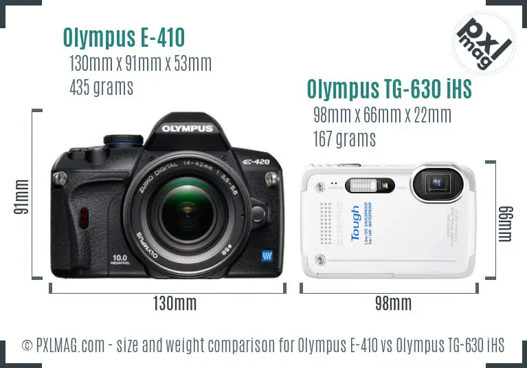 Olympus E-410 vs Olympus TG-630 iHS size comparison