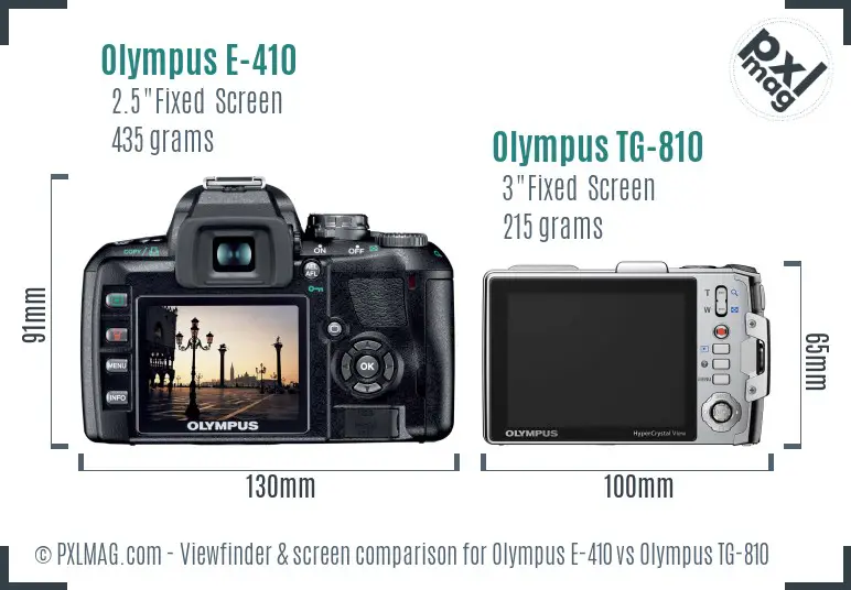 Olympus E-410 vs Olympus TG-810 Screen and Viewfinder comparison