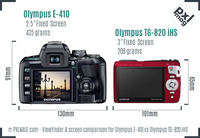 Olympus E-410 vs Olympus TG-820 iHS Screen and Viewfinder comparison